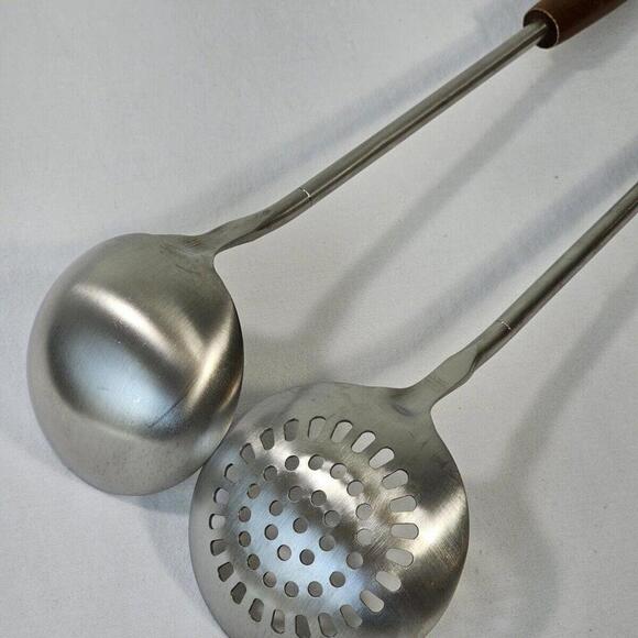 Dachu Spoon Skimmer Laddle Set Wood Handled Stainless Steel - Picture 7 of 8